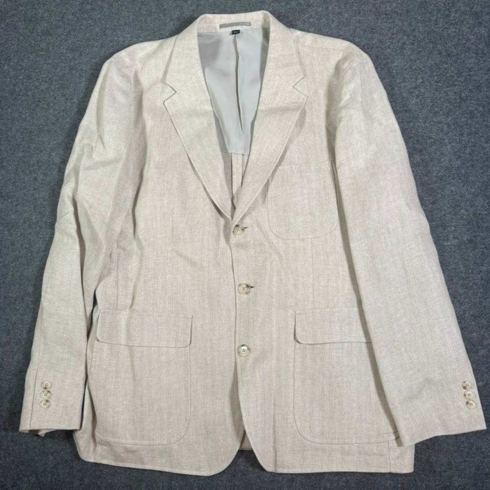 J.Crew Crosby Suit Mens Linen Herringbone Suit Beige Off White 44R 36x32 2pc Lux